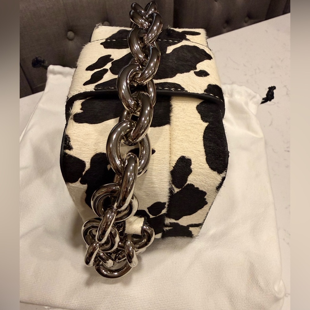 Brandon Blackwood Cow Print Mini Bag with Silver Chain - Picture 4 of 6